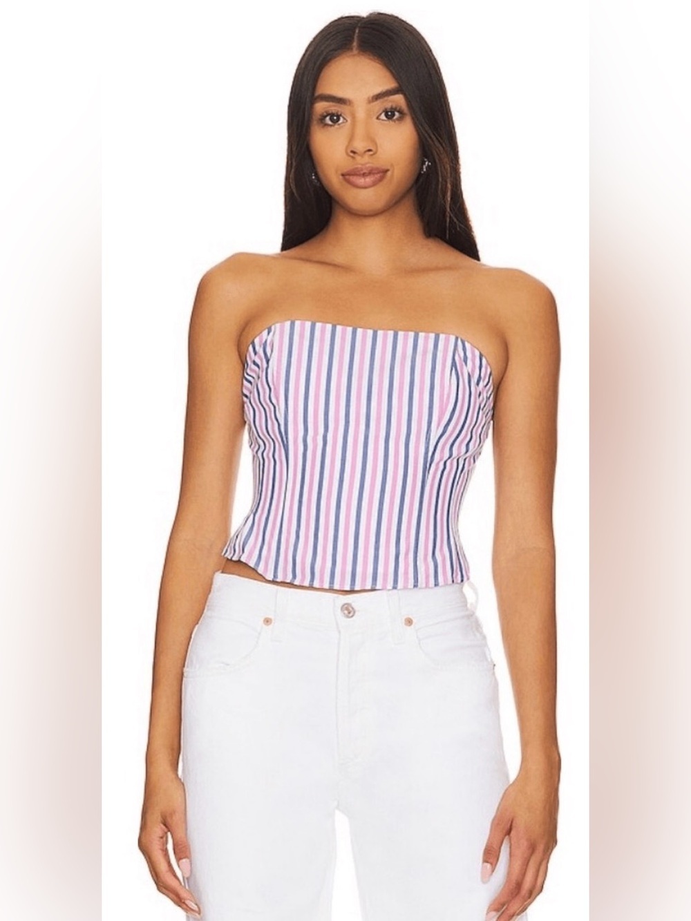 NWT Favorite Daughter The Lanai Strapless Pinstripe Top - Blue & Pink. Size 14